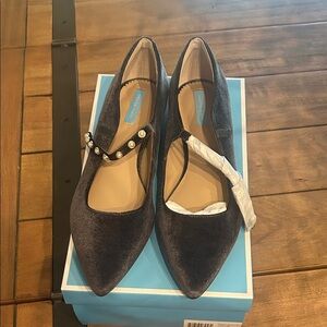 Draper James Black Velvet Flats with Pearl Detail